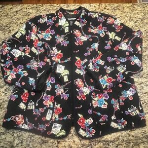 Requirements Woman 2X Quilted Jacket Black Floral Novelty Print Zip Front Pocket
